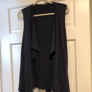 Long, drapey, sleeveless navy, tie back cardigan